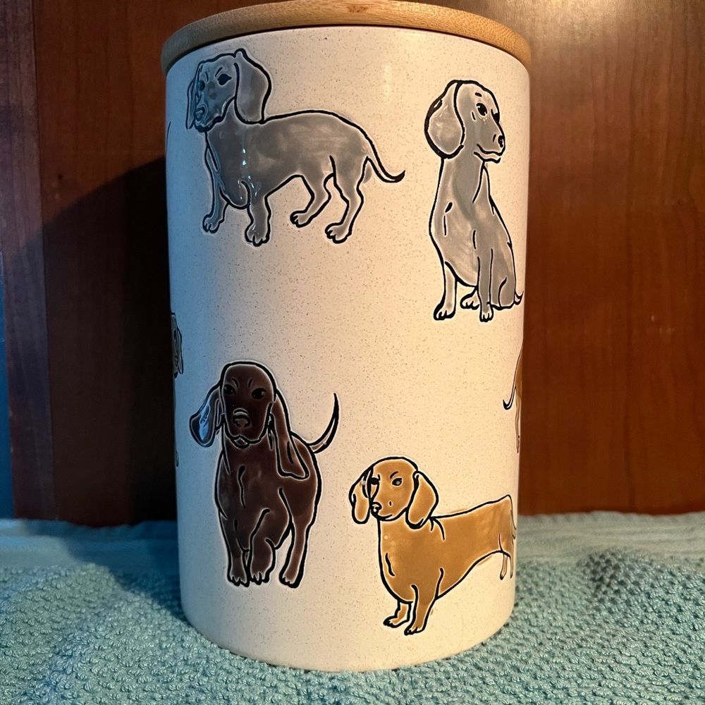 Dog Treat Jar with Dachshund Design - Tan and Brown
